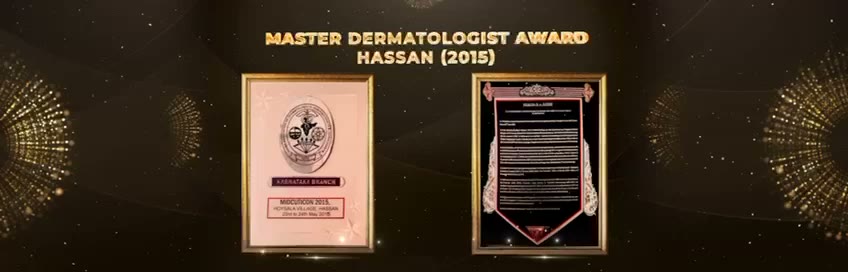 Two framed certificates for the Master Dermatologist Award, Hassan, presented at Midcuticon 2015.